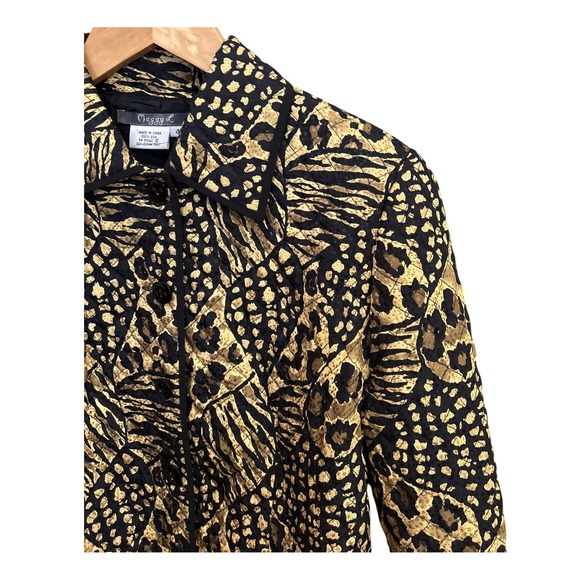 Vintage Maggie L Quilted Silk Animal Print Jacket Leopard Zebra Y2K 90s Sz 4 - Picture 2 of 4